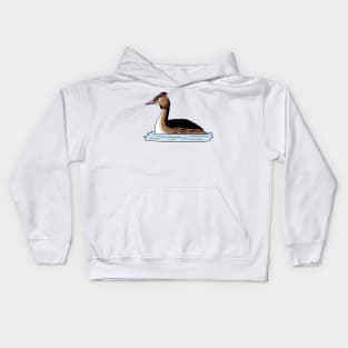 Great crested grebe bird cartoon illustration. Kids Hoodie